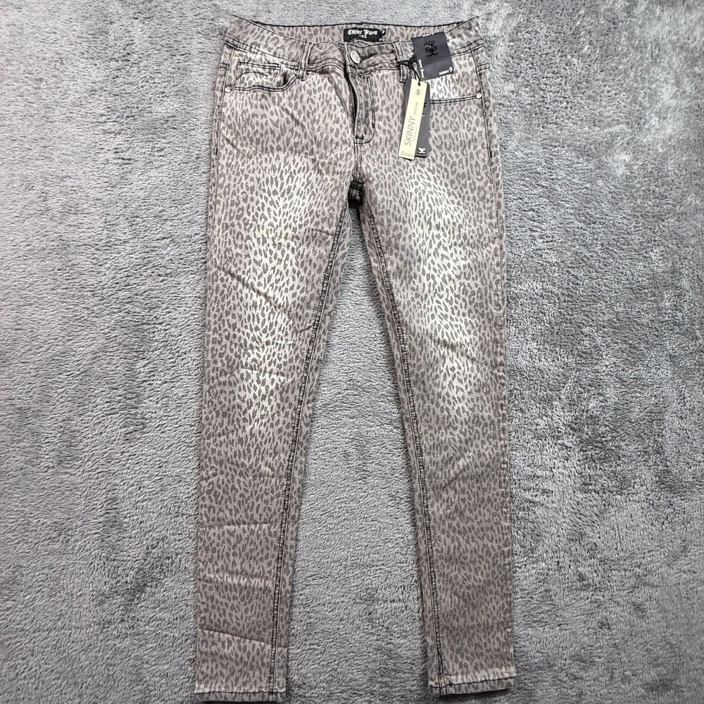 Encore Jeans USA Y2K Leopard Print Skinny Mid Rise Sz 9 Gray NWT Stretch Denim